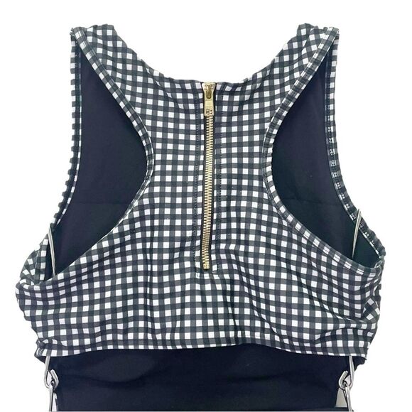 Albion Black Check Castaway One Piece Swimsuit Size Small Black Gingham Zip Back - Picture 9 of 16